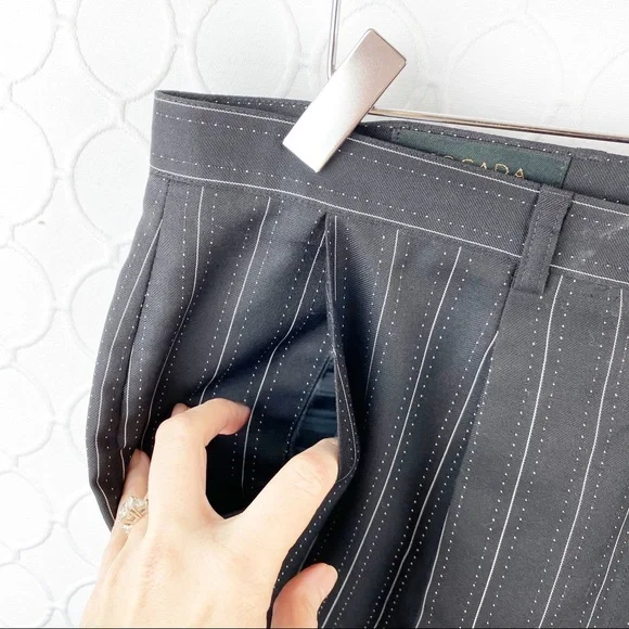 Escada Pinstripe Wool Dress Pants Wide Leg Designer Size 46 - Picture 5 of 9